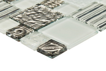 МС 2167 Мозаика платина, белая 48х48мм/23х23 мм (0,54 м2/6 шт в уп.)	